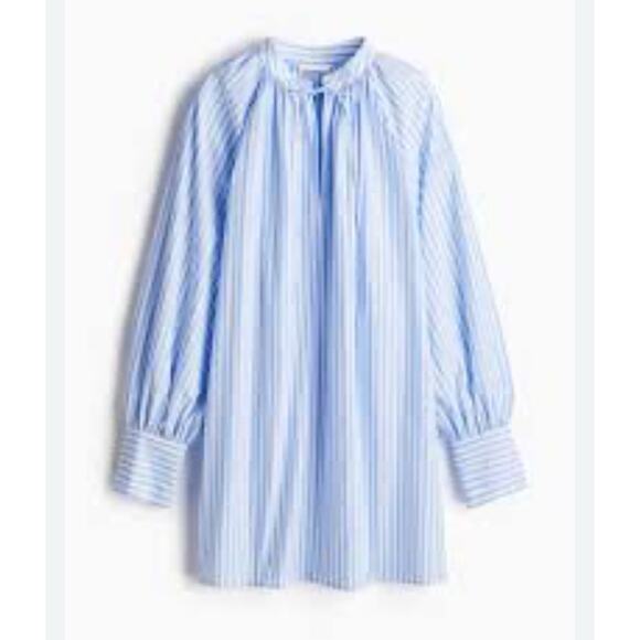 H&M Oversized Tie Detail Dress L Blue Stripe Cotton Long Sleeve Trendy Party NEW - Picture 10 of 10
